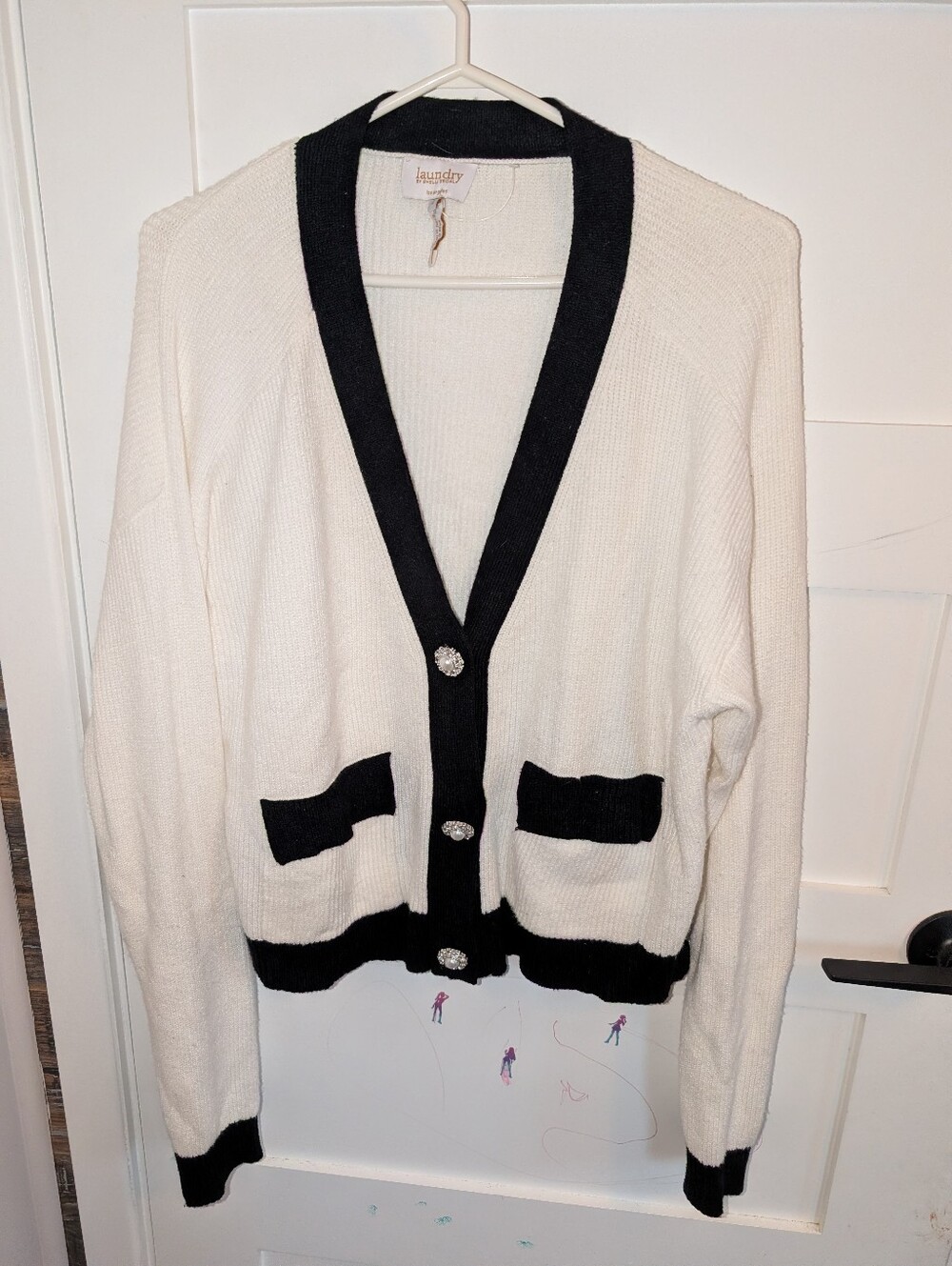 Laundry By Shelli Segal Black & White V-Neck Contrast Cardigan